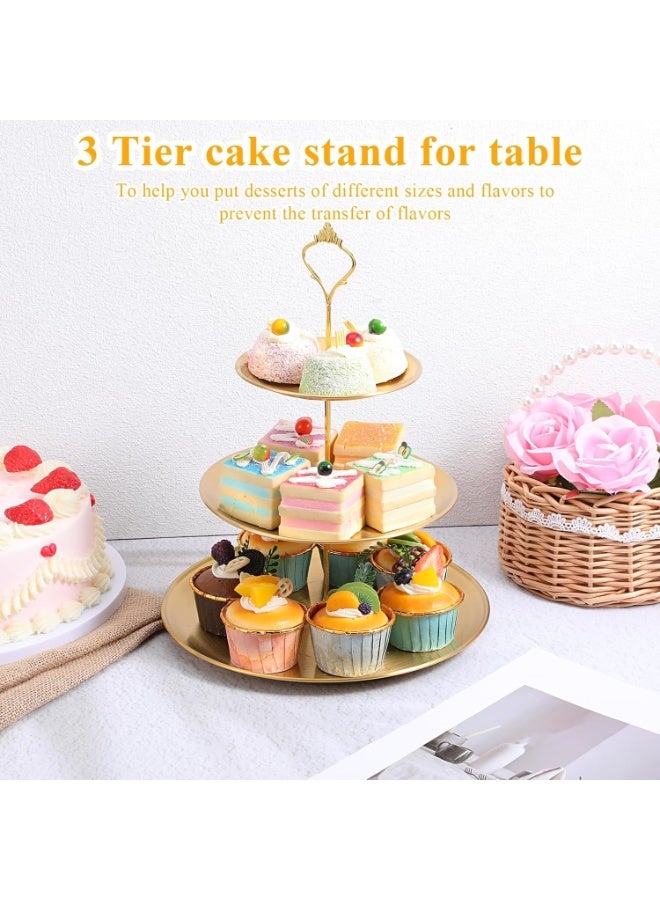 Arabest Cupcake Stand, 2pcs 3 Tier Metal Serving Tray, Cake Display Stand Dessert Table Display Set, Cup Cake Tower Stand, Fruit Candy Display Tower, for Wedding Tea Party Celebration (Gold) - Image 2